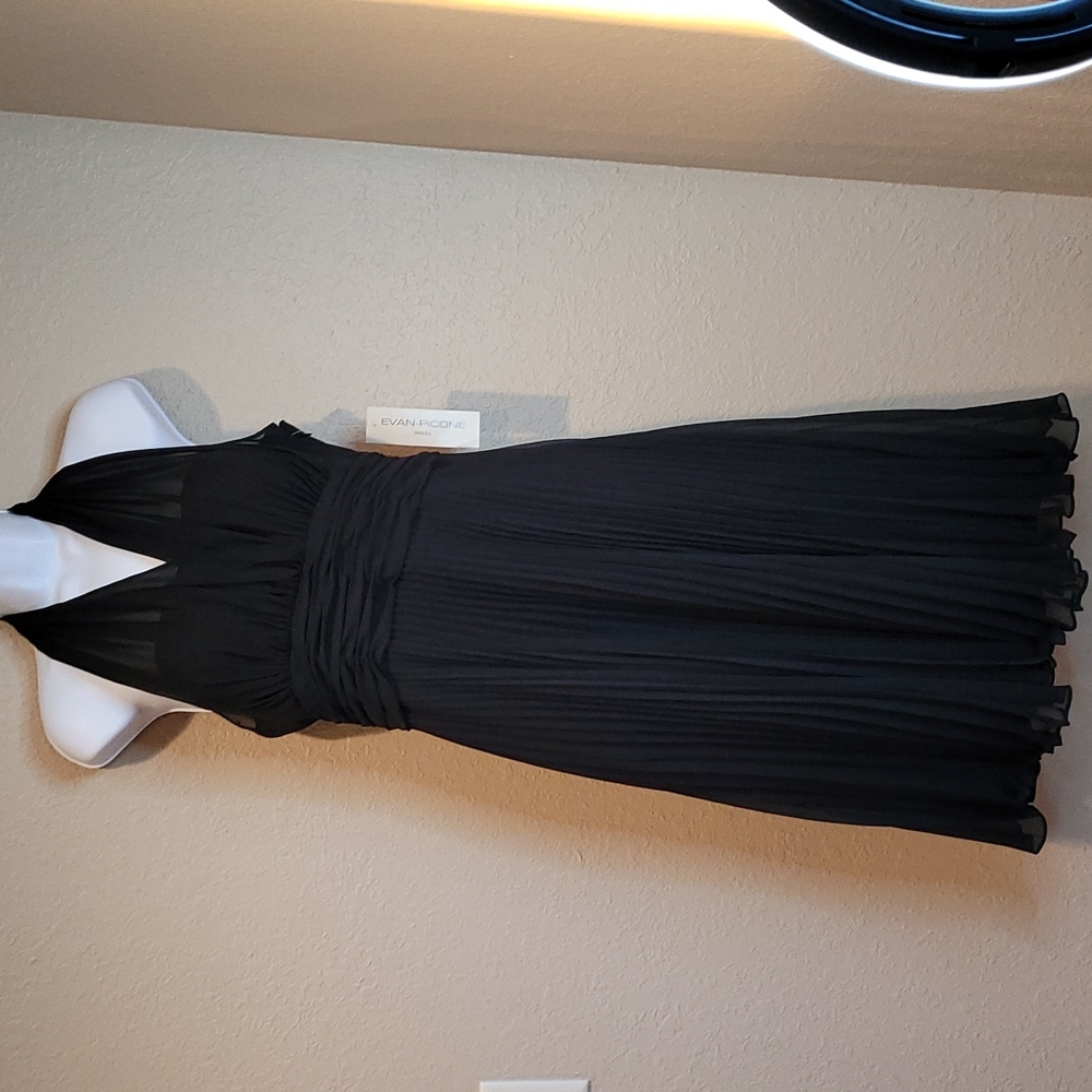 Evan Picone Black dress size 6 sheer top pleated skirt NWT
